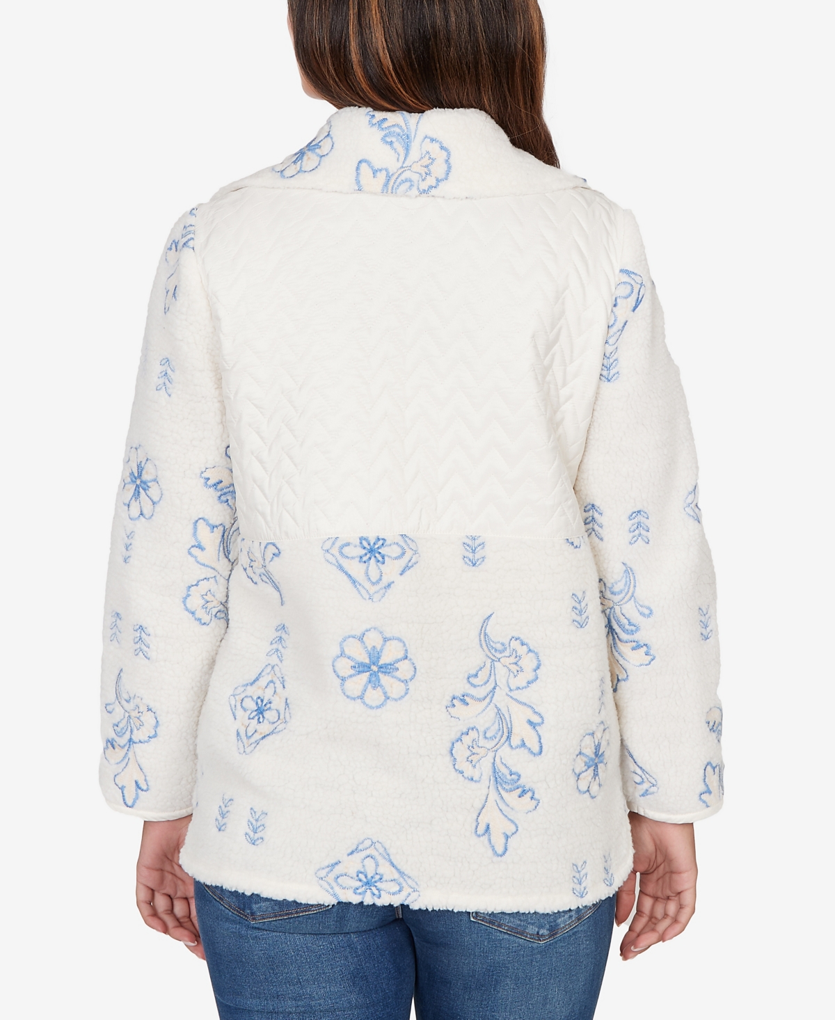 Ruby Rd. Petite Embroidered Quilted Shearling Jacket In White