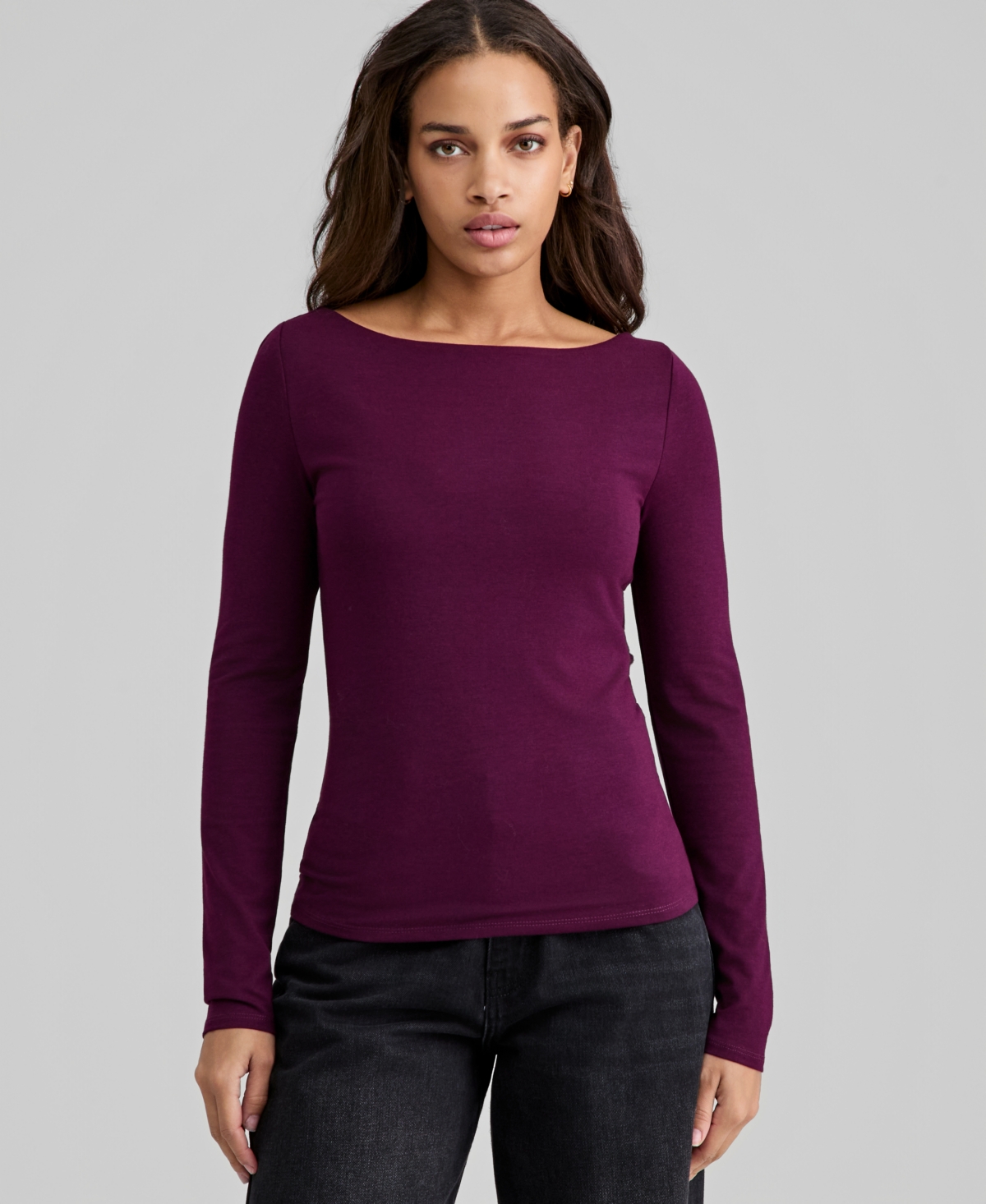 And Now This Women's Boat-neck Long-sleeve Knit Top, Macy's Exclusive In Purple
