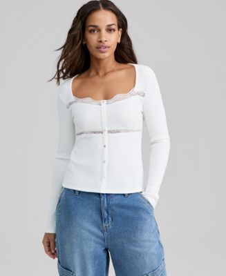 And Now This Women's Lace-Trim Ribbed-Knit Top, Macy's Exclusive