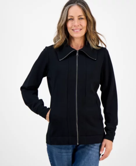 Petite Full-Zip Tunic Sweatshirt - Deep Black