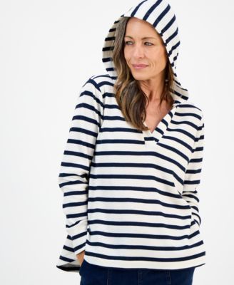 Petite Striped Waffle-Knit Pullover Hoodie, Macy's Exclusive