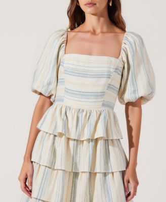 Women's Puff-Sleeve Smocked Bodice Tiered Maxi Dress