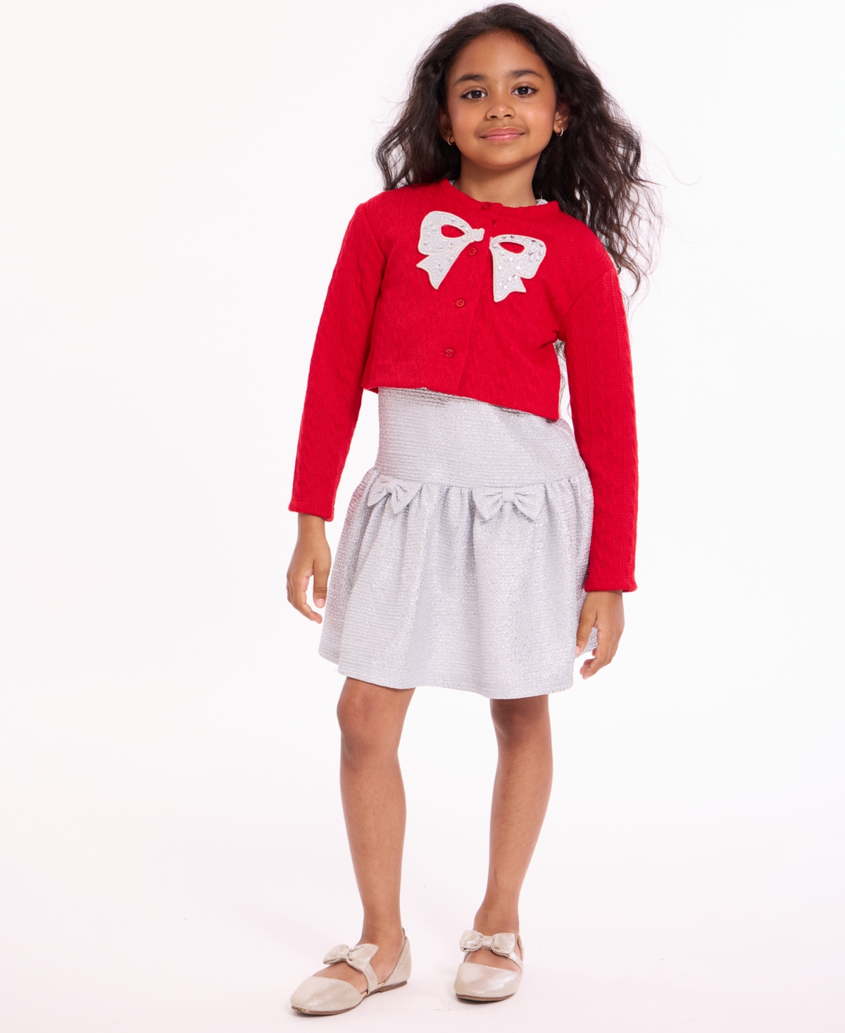 Bonnie Jean Kids' Girls 2t-6x 2-piece Foiled Knit Dress And Bow Cardigan Set In Multi