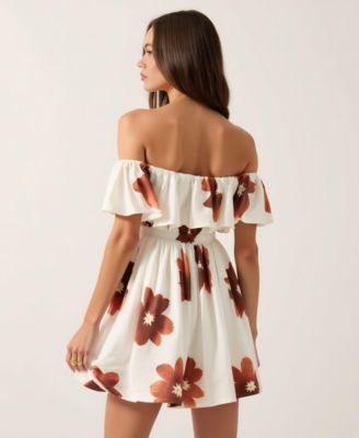 Women's Floral Off-Shoulder Ruffled Bodice Mini Dress