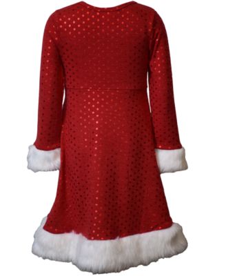 Girls' 2T-6X Long-Sleeve Foiled Dot Santa Dress