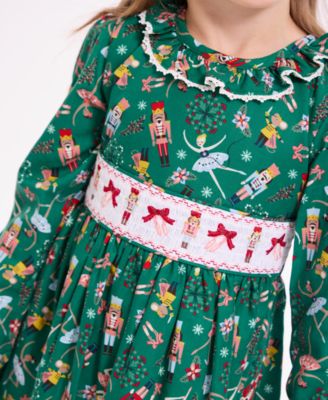 Girls' 2T-6X Nutcracker Print Smocked Dress
