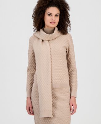 Women's Diamond-Stitch Mock Neck Scarf Sweater