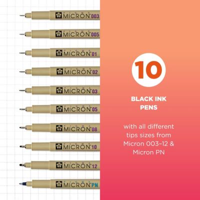 Pigma Micron Black Ink Multi-tip Set, 10 Pack