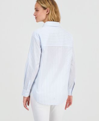 Women's Striped Drop-Shoulder Button Up Shirt