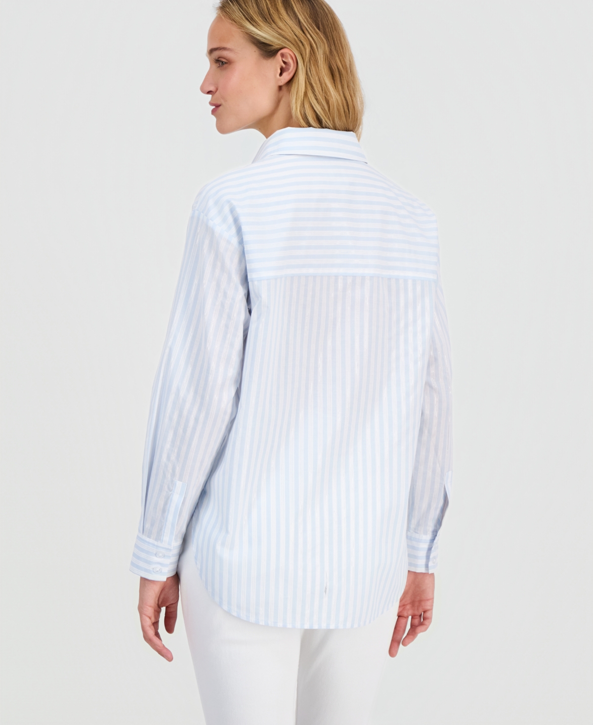 Anne Klein Women's Striped Drop-Shoulder Button Up Shirt