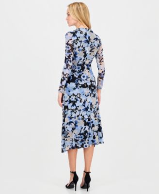 Women's Printed Ruched A-Line Midi Dress