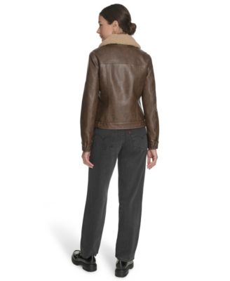 Women's Regular Faux Leather Trucker Jacket