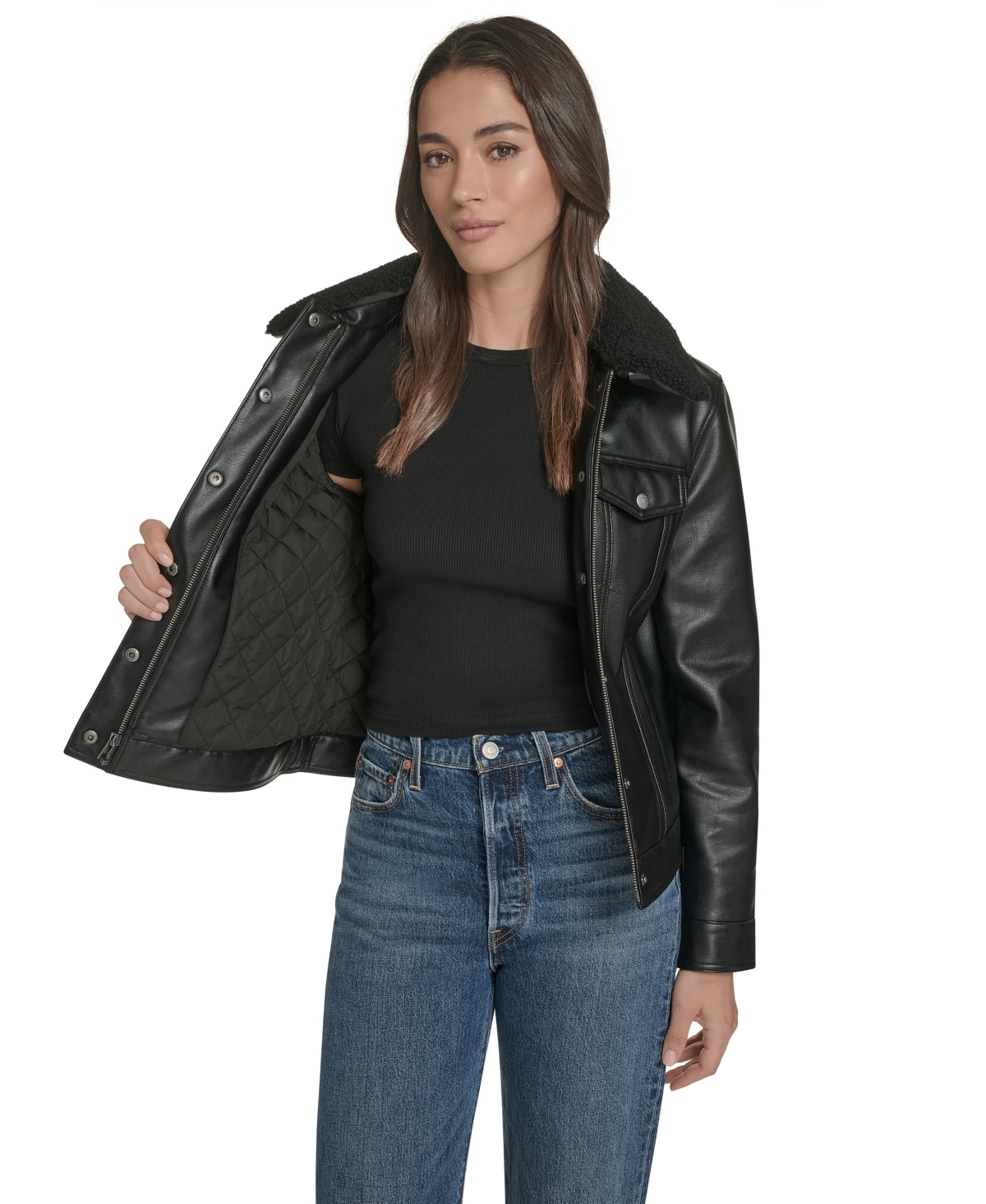 Levi's Women's Regular Faux Leather Trucker Jacket In Black