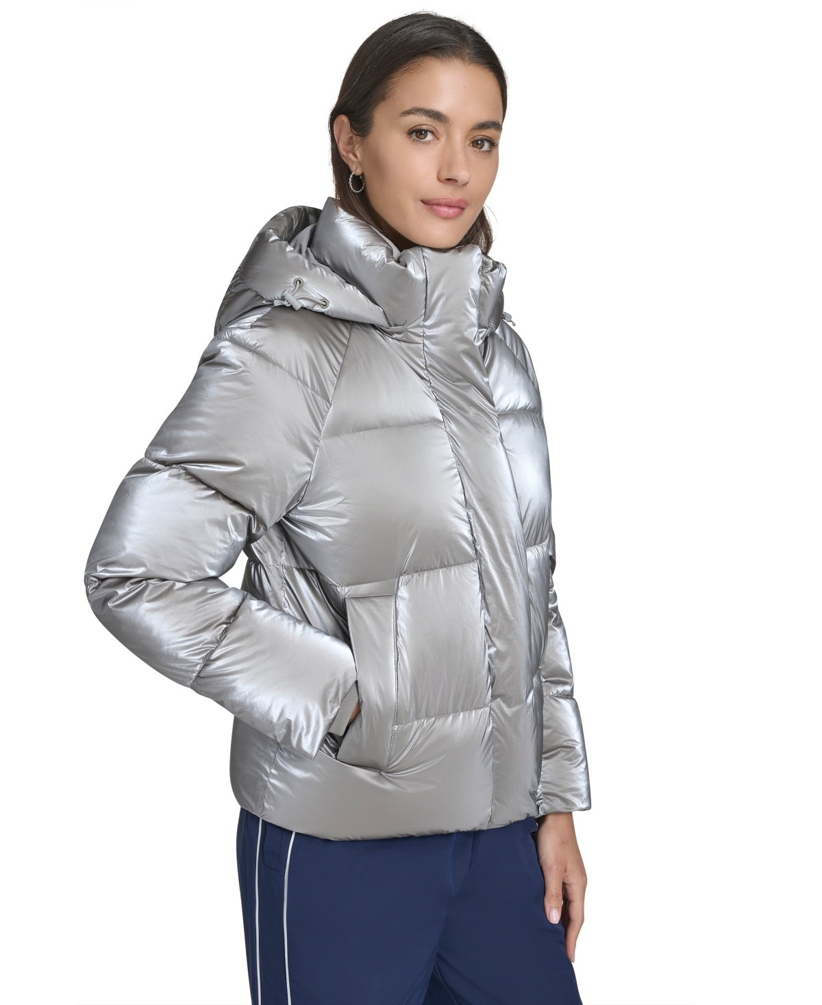 Levi's Women's Regular Quilted Hooded Puffer Jacket In Silver