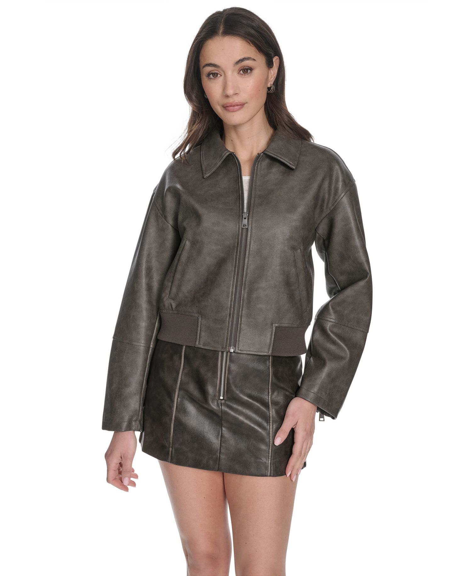 Women's Faux Leather Bomber Jacket