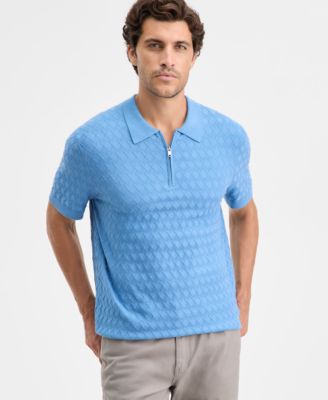 Men's Short-Sleeve Diamond Zip Polo Sweater, Macy's Exclusive