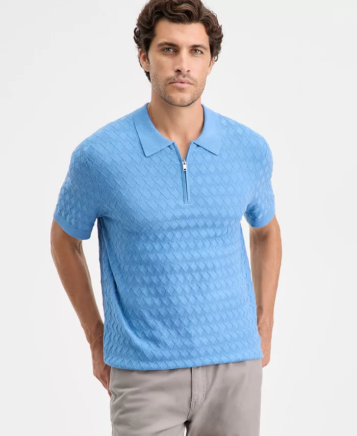 Men's Short-Sleeve Diamond Zip Polo Sweater - thumbnail 5