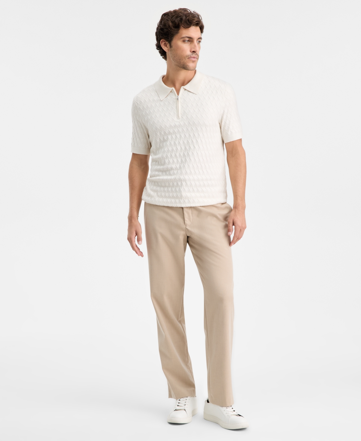 Alfani Men's Short-sleeve Diamond Zip Polo Sweater, Macy's Exclusive In White