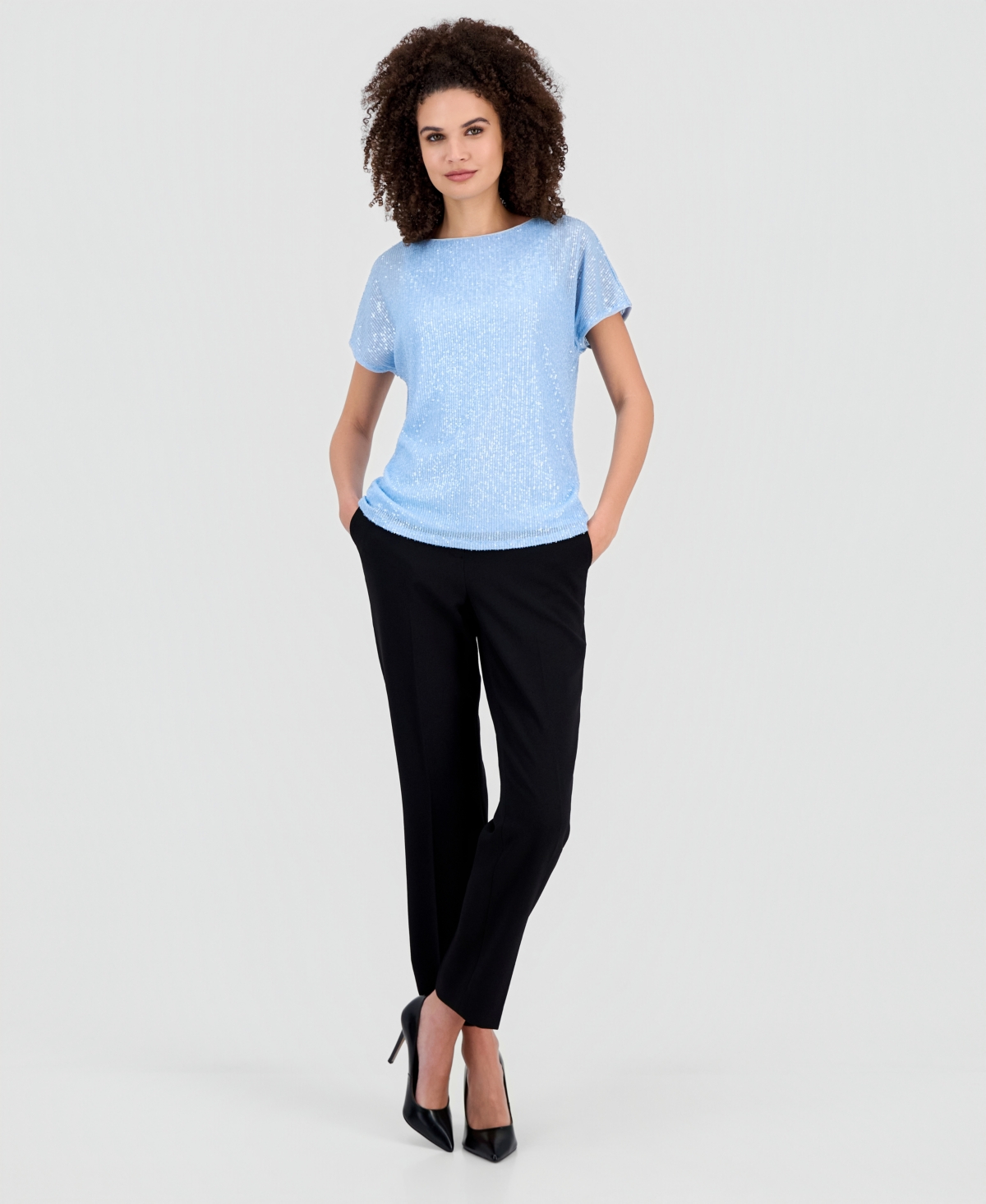 Anne Klein Women's Short-sleeve Sequin T-shirt In Blue