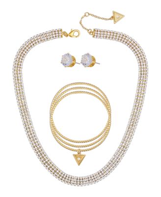 3-Pc. Cubic Zirconia Metal-Tone Choker Necklace, Stud Earrings, and Bracelet Set