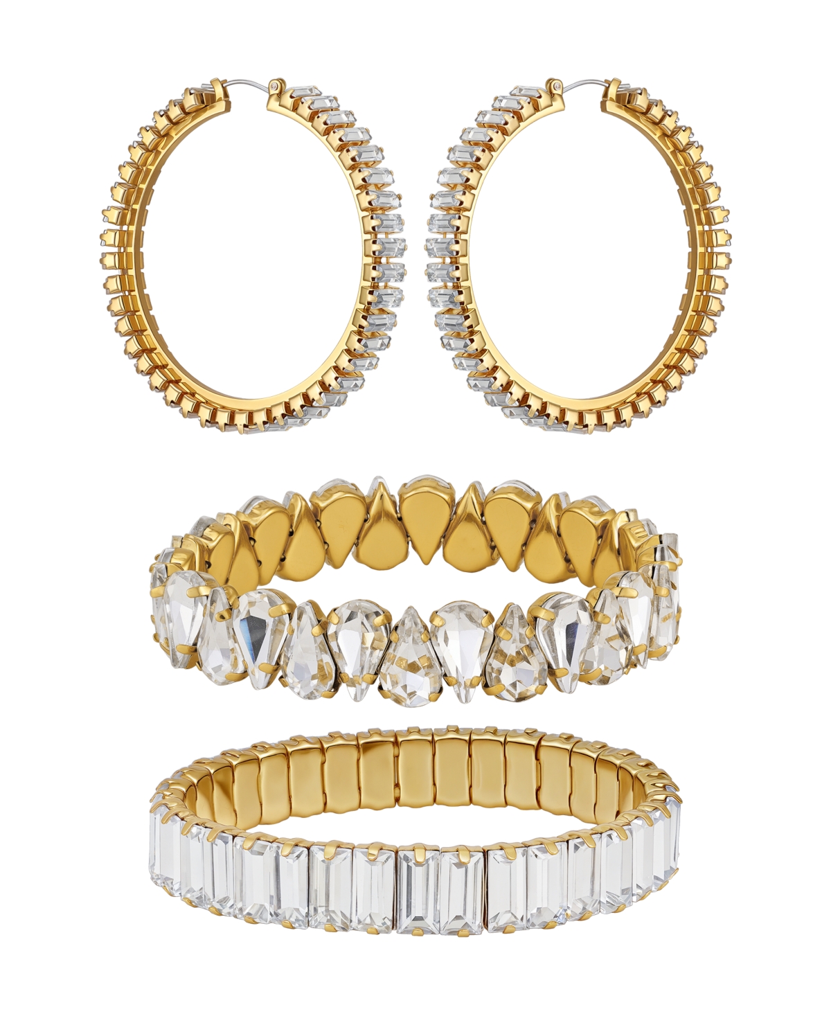Guess 2-pc. Glass Stone Gold-tone Hoop Earrings And Bracelet Gift Set In Multi