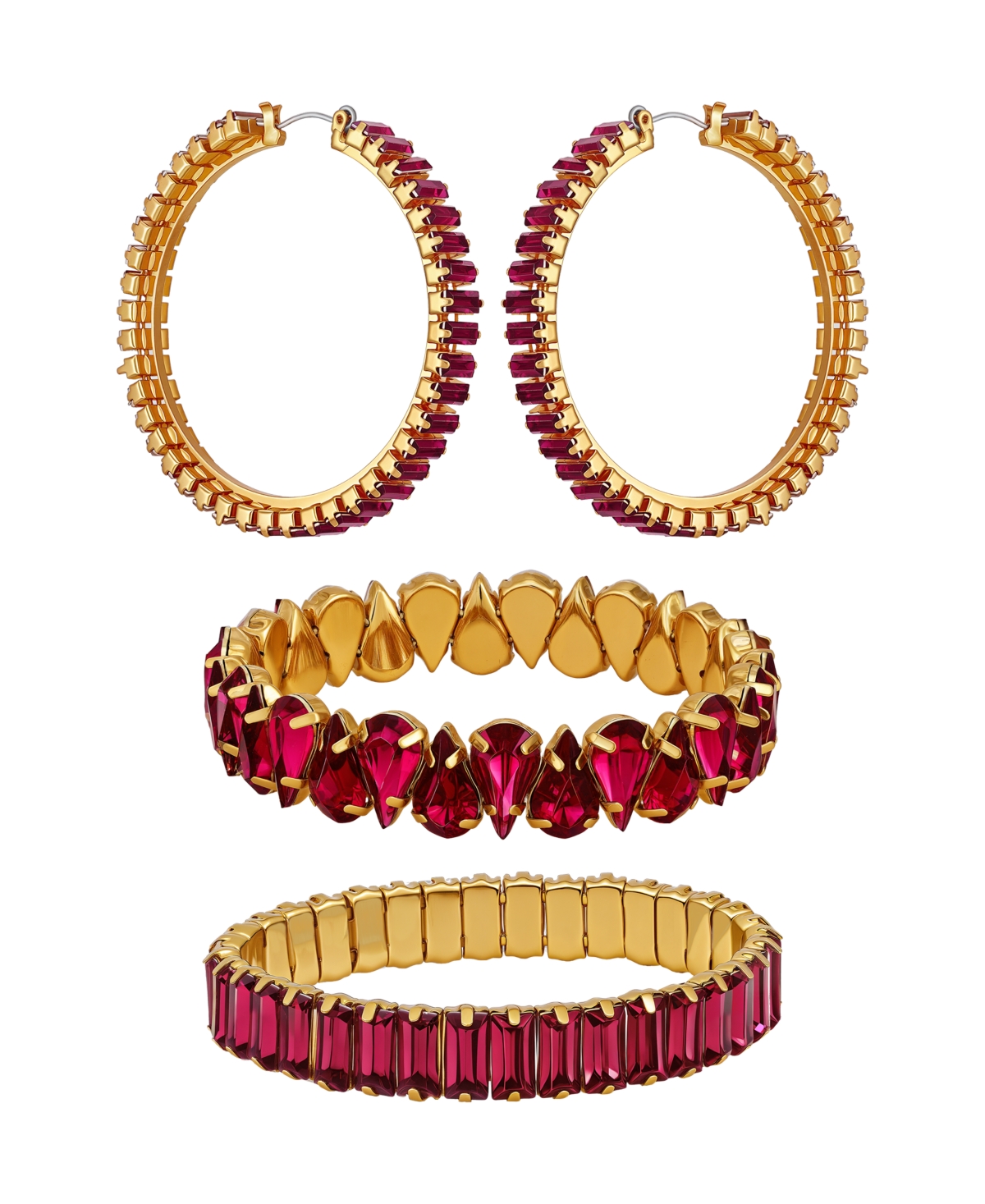 Guess 2-pc. Glass Stone Gold-tone Hoop Earrings And Bracelet Gift Set In Multi