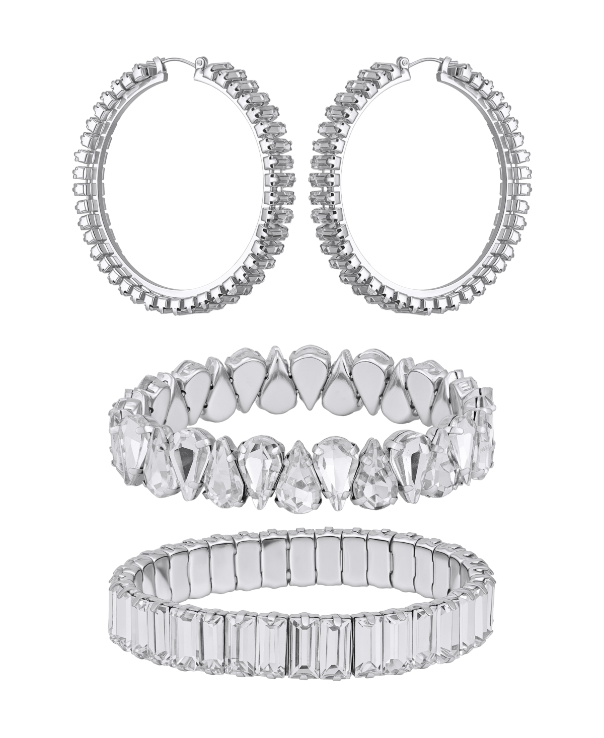 Guess 2-pc. Glass Stone Gold-tone Hoop Earrings And Bracelet Gift Set In Multi