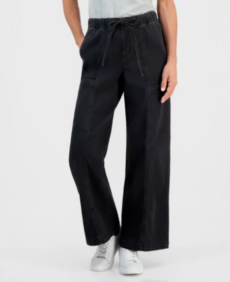 Petite Wide-Leg Utility Jeans - Black Rinse