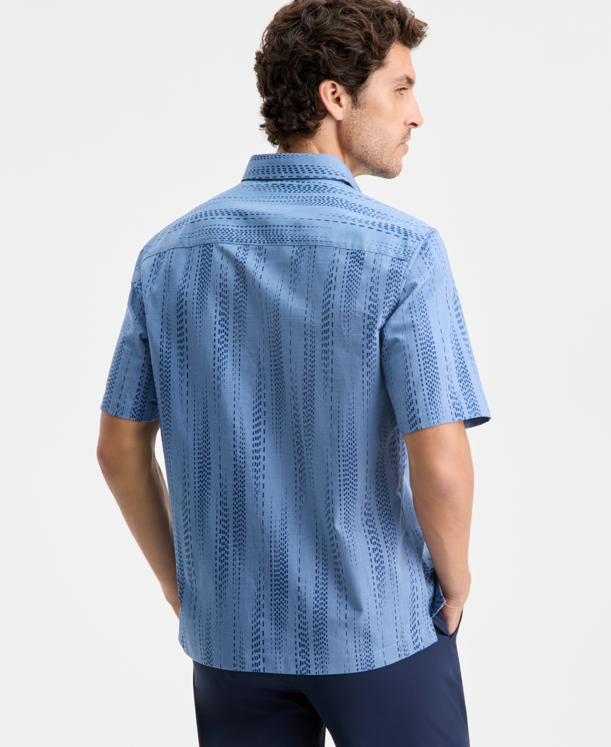 Alfani Men's Dashed Lines Printed Short-sleeve Button Shirt, Macy's Exclusive In Blue