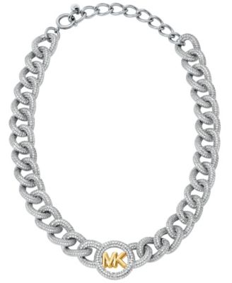 Two Tone Pav&eacute; Logo Chain Necklace