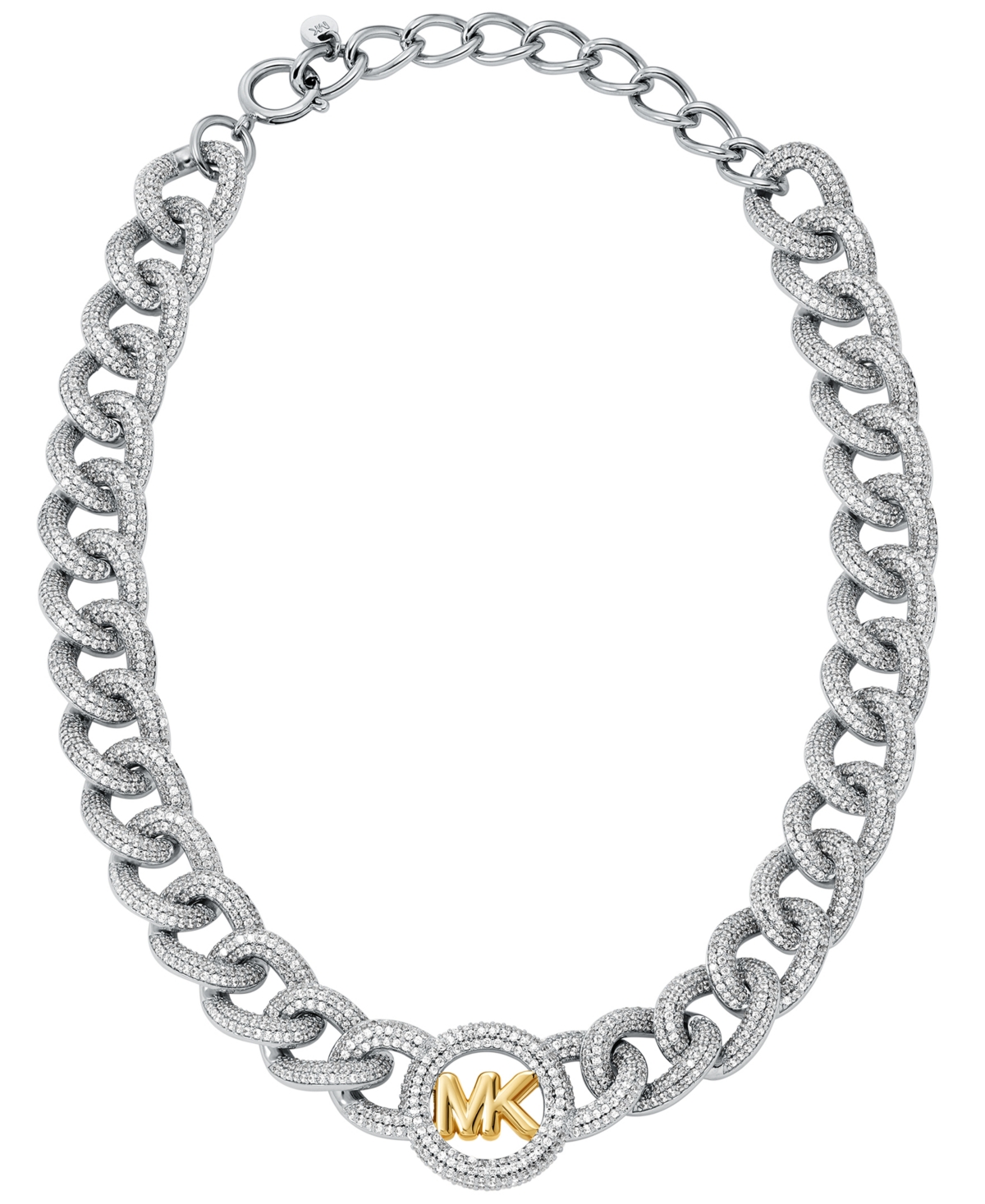 Michael Kors Pavé Logo Curb-link Necklace In Silver