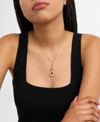 Two Tone Pav&eacute; Y-Neck Torus Pendant Necklace