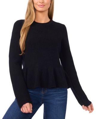 Women's Peplum Pull On Long Sleeve Sweater