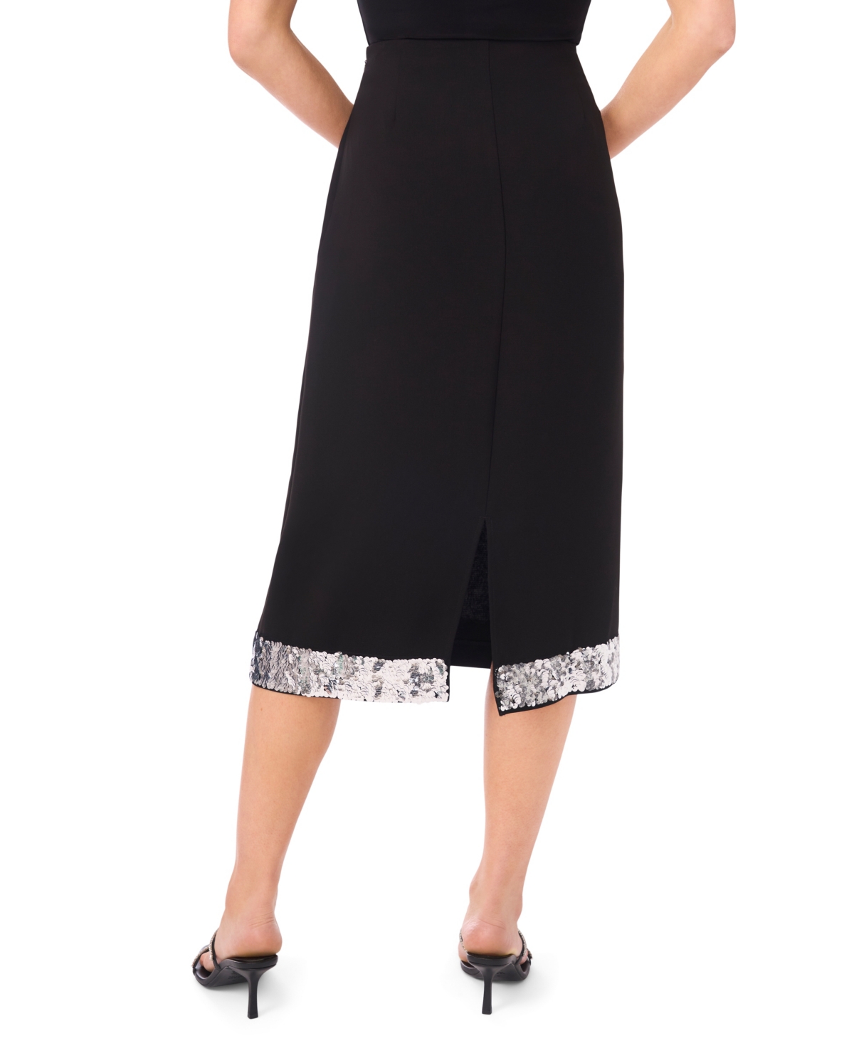 Cece Sequin Hem Midi Skirt In Black