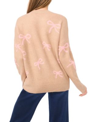 Women's Ribbon Print Pull On Sweater