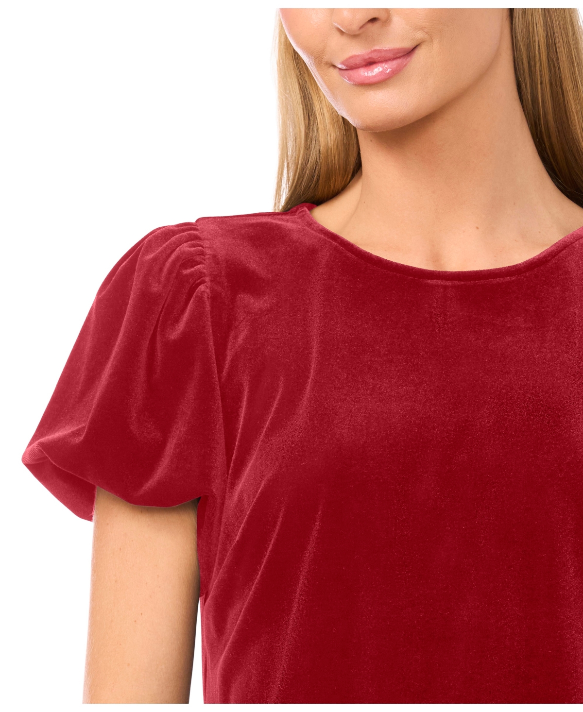 CeCe Women's Crew Neck Puff Sleeve Top