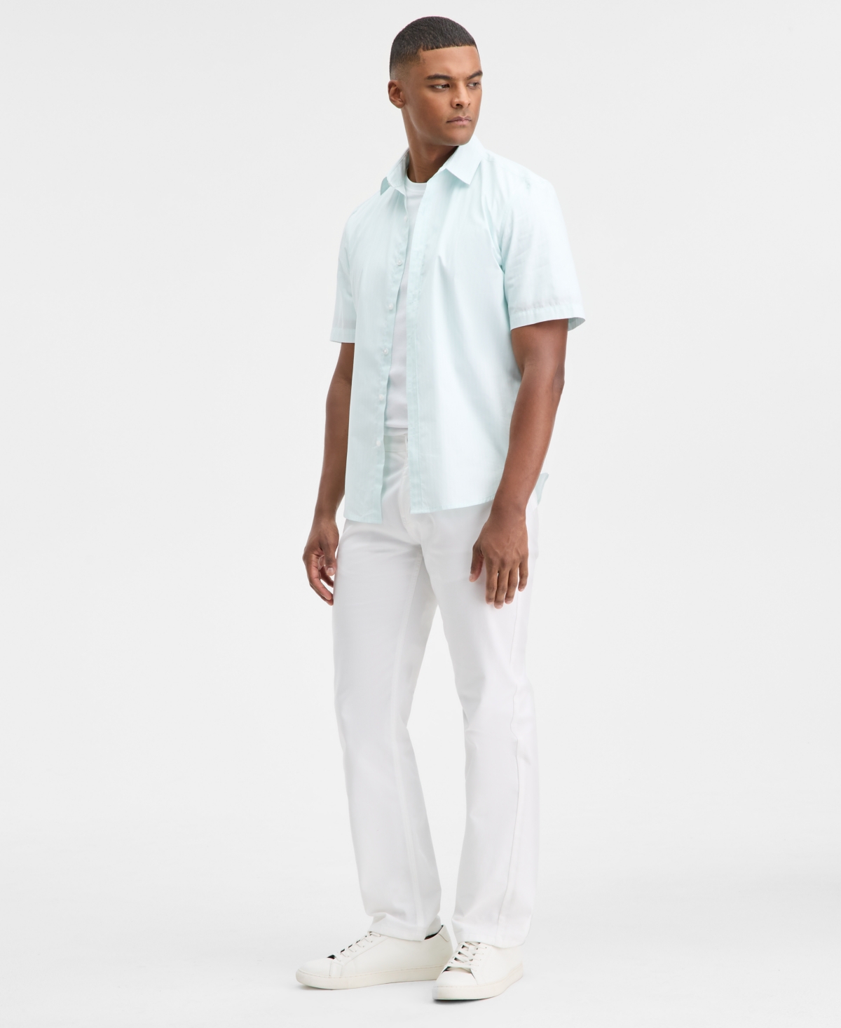 Alfani Men's Short Sleeve Cooper Stripe Shirt, Macy's Exclusive In Blue