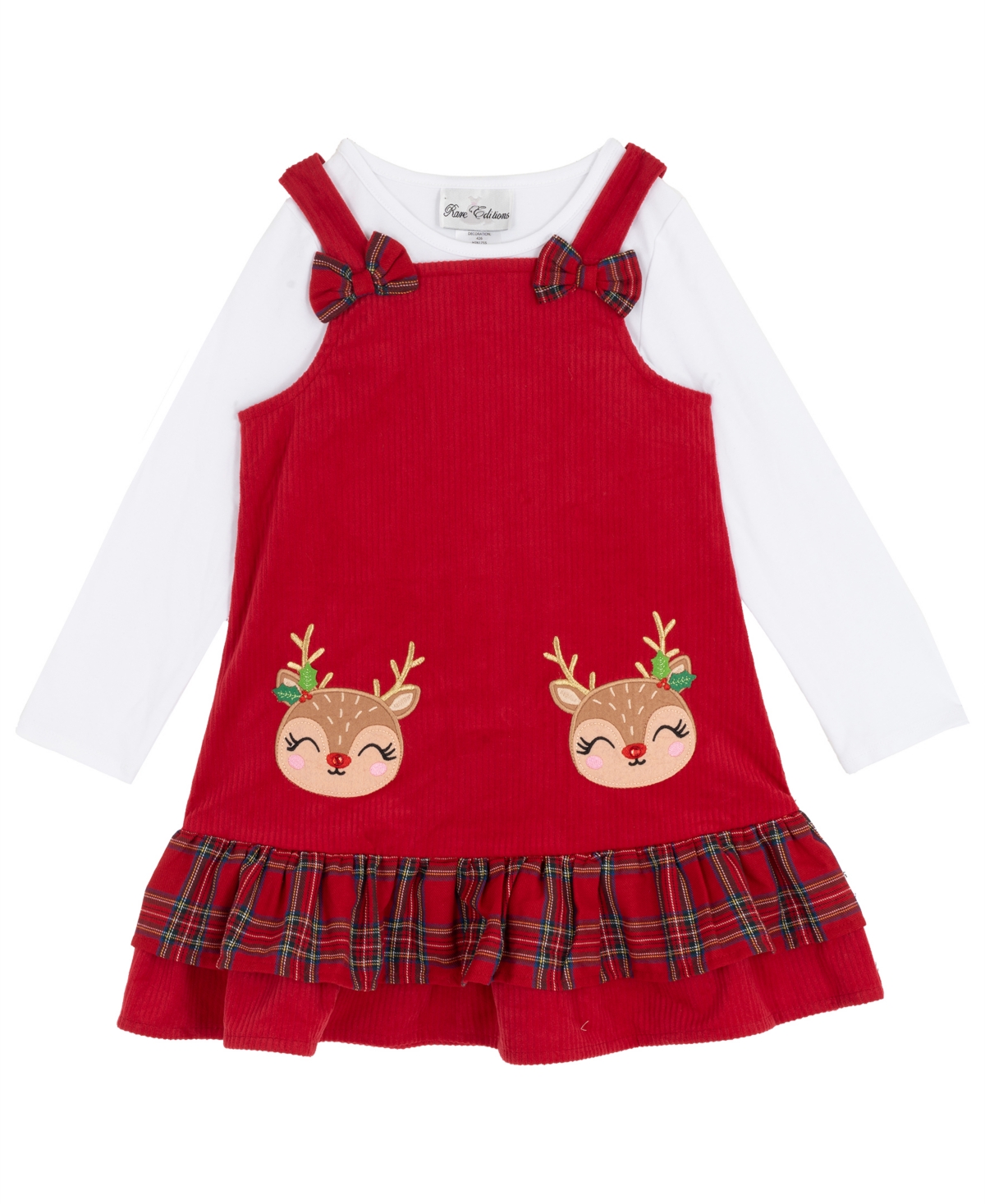 Rare Editions Girls 2T-6X 2-Piece Long Sleeves Top and Plaid Jumper Set