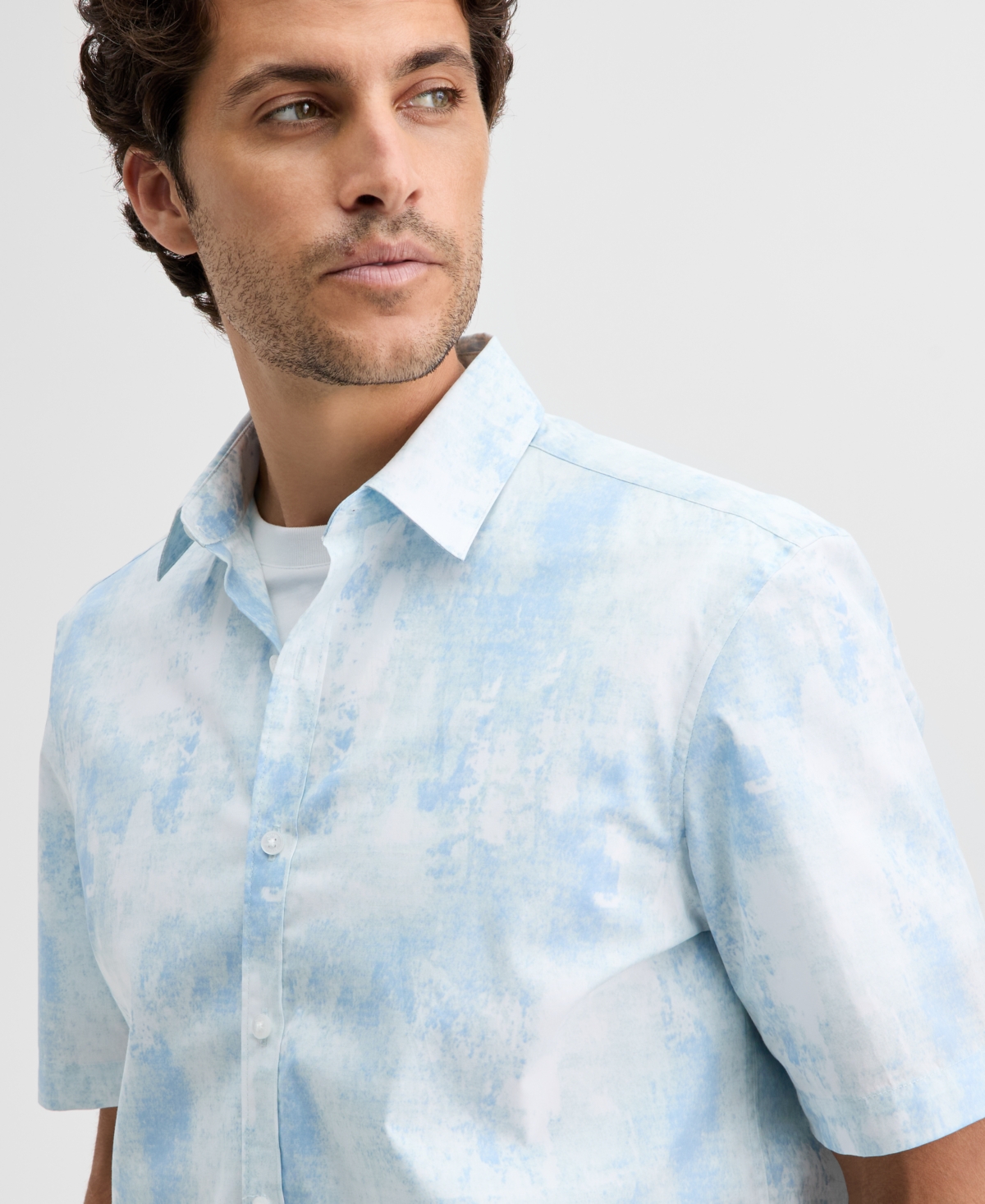 Alfani Men's Short-sleeve Rugged Texture Shirt, Macy's Exclusive In Blue