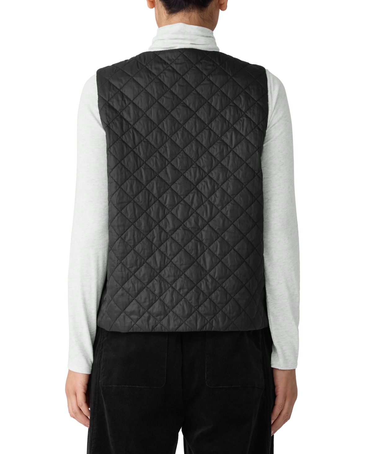 Eileen Fisher V-neck Quilted Vest In Black