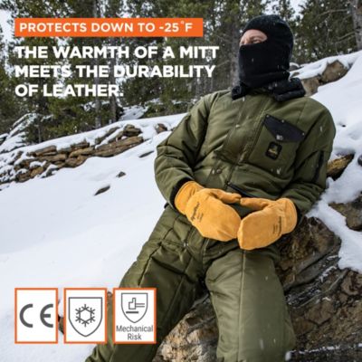 Men's Warm Fleece Lined Fiberfill Insulated Leather Mitten Gloves