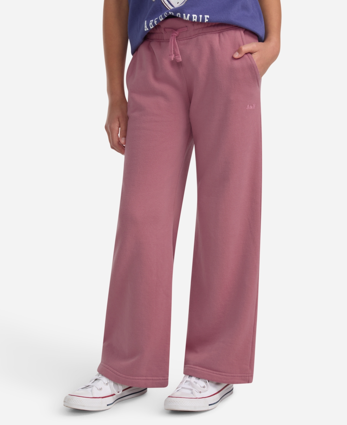 Abercrombie Girls Essential Fleece Wide-leg Pants In Pink