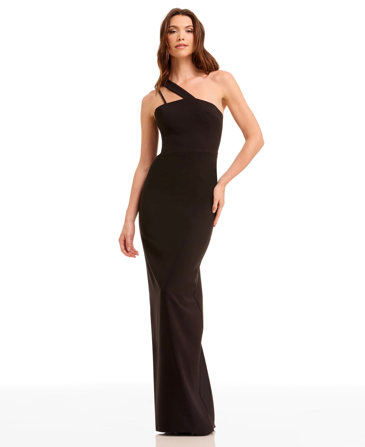 Dress The Population April Asymmetric Midi Dress In Black