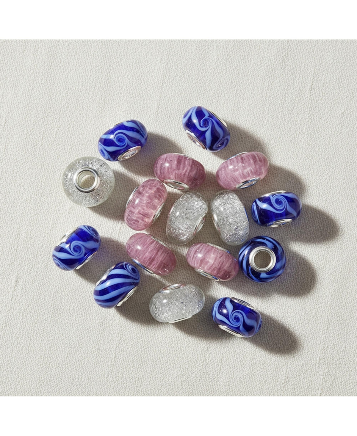 Bling Jewelry White Murano Glass Charm Bead with Glitter Foil and Sterling Silver Core
