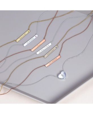 Horizontal Sideway Inspirational Flat Bar Name Plated Pendant Necklace .925 Sterling Silver Crystal Accent