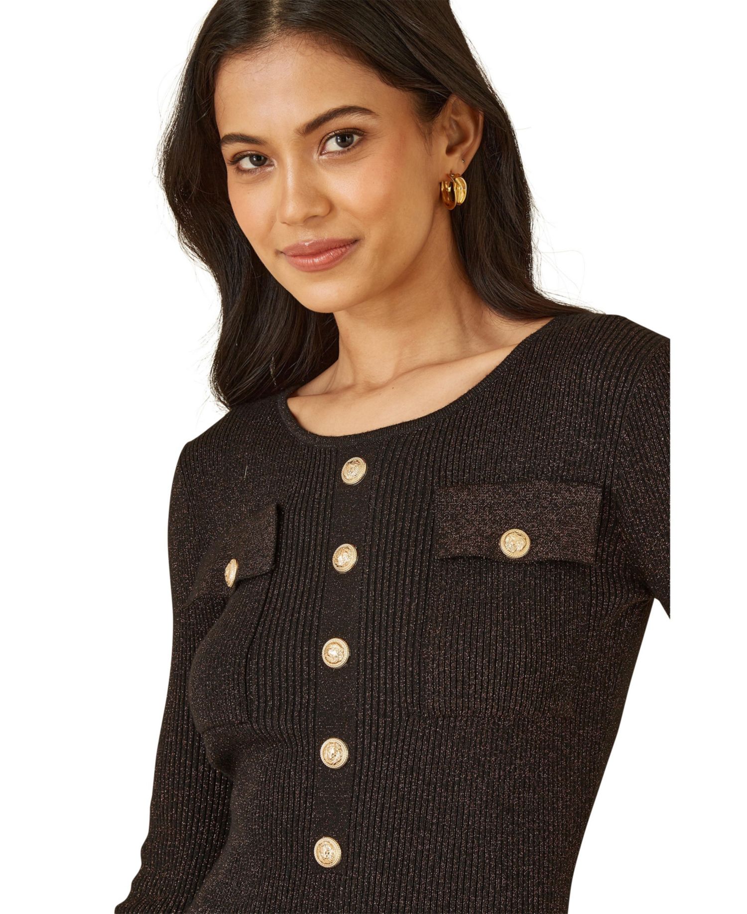 Women's Metallic Fitted Military Knit Dress