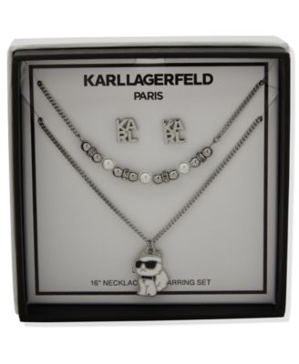 2-Pc. Imitation Pearl Silver-Tone Logo Necklace and Earrings Set