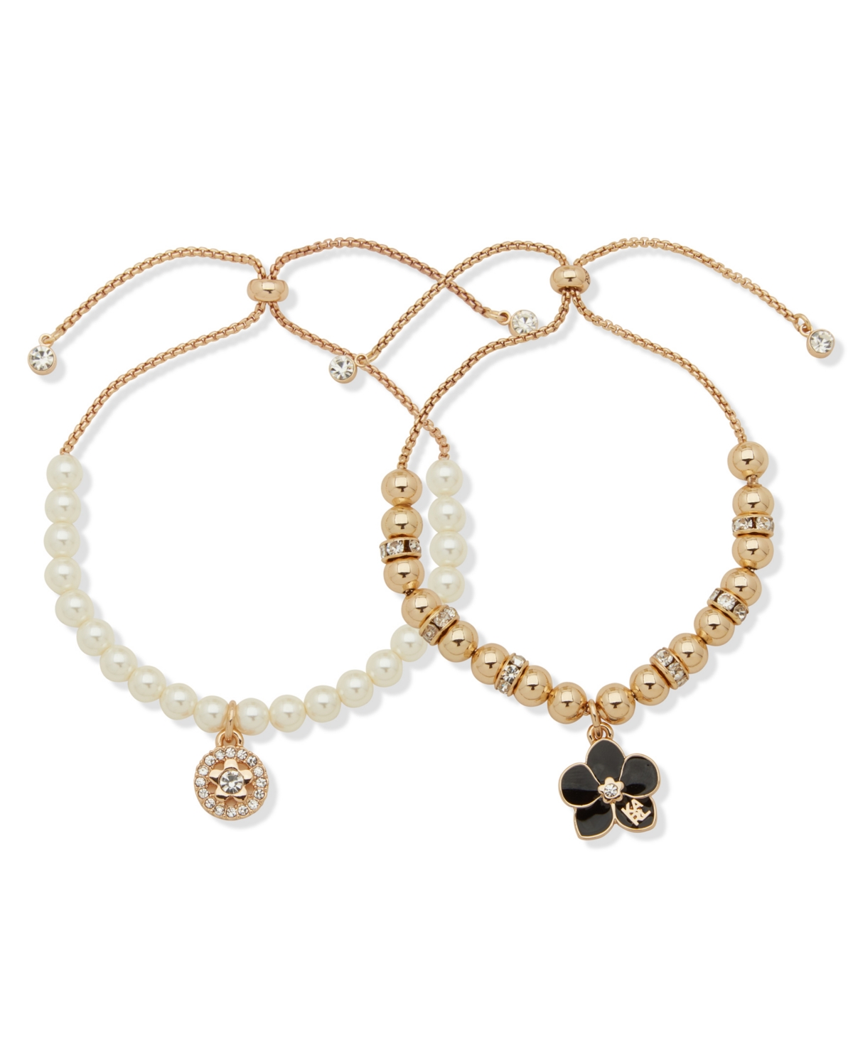 Karl Lagerfeld 2-pc. Imitation Pearl Gold-tone Orchid Slider Bracelet Set In Gold