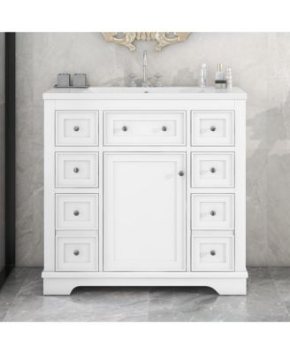 36" Bathroom Vanity with Sink Combo, One Cabinet and Six Drawers, Solid Wood and MDF Board