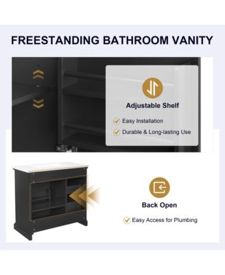 36" Bathroom Vanity with Ceramic Sink, 4 Drawers and 1 Soft-Close Door, Freestanding